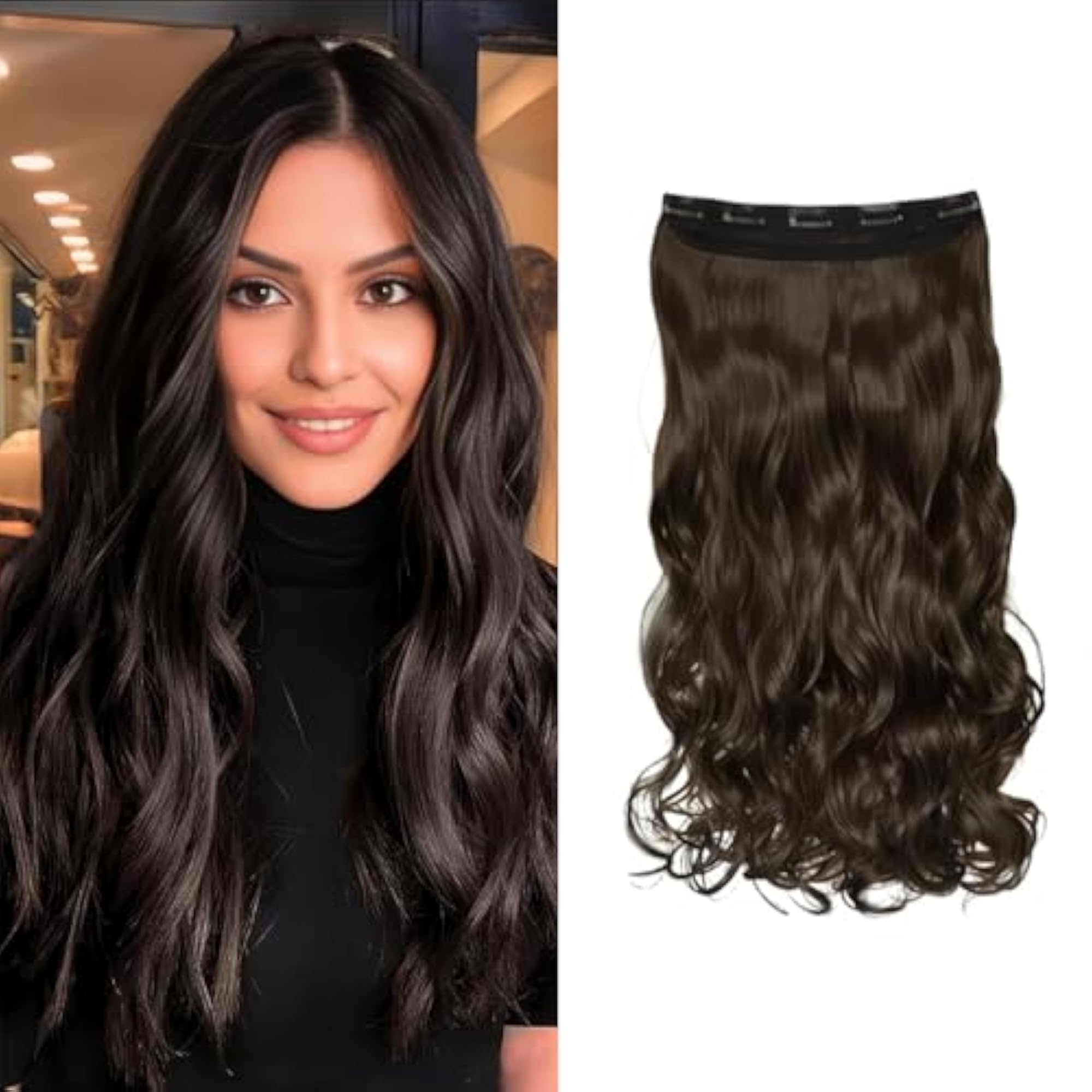 Women's 22 Inch Curly Brown Hair Extensions with 5 Clips